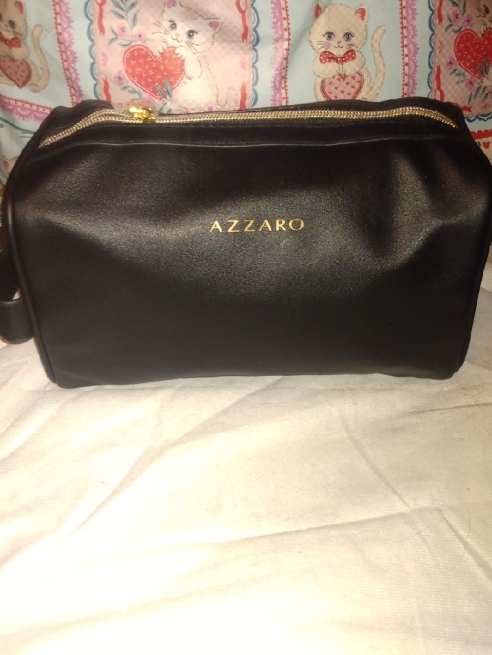 Azzaro Black Leatherette Travel Dopp Kit with Gold Zipper